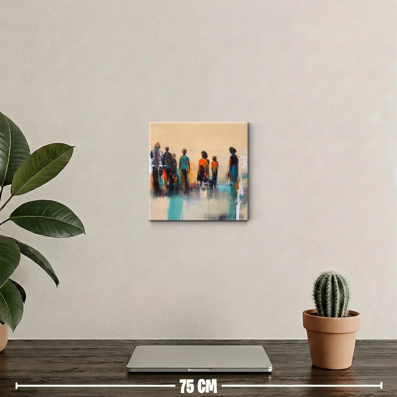 Cuadro abstracto con figuras humanas y colores vibrantes — miniatura 2