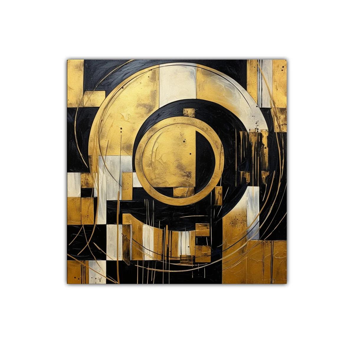 Cuadro Abstracto con Círculos Dorados y Negro Elegante