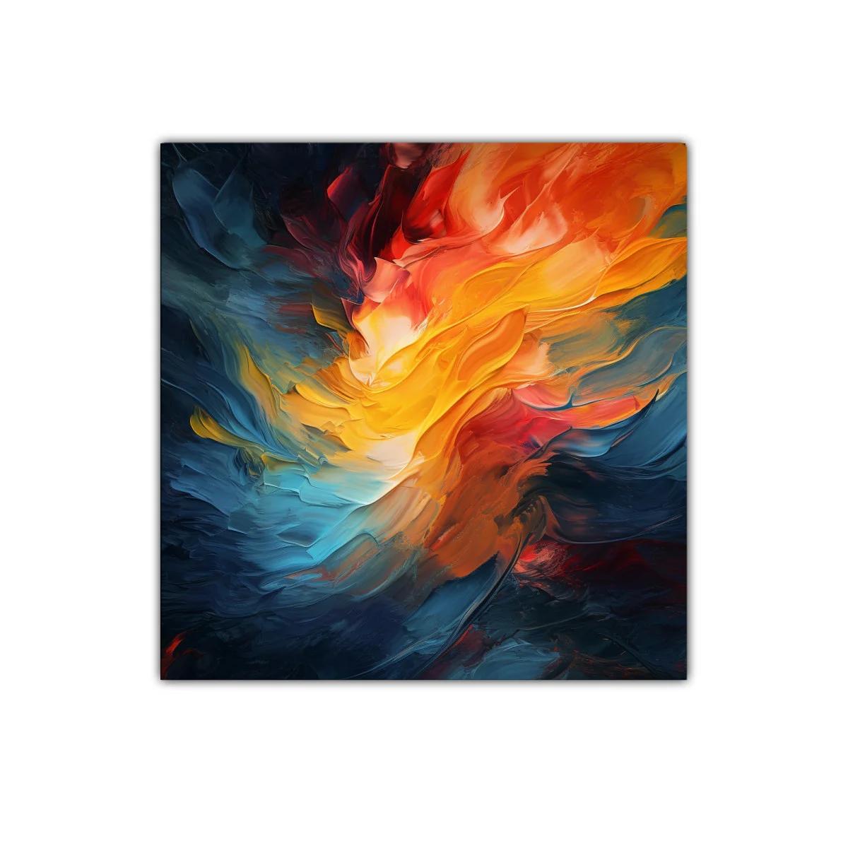 Cuadro abstracto con explosión de colores cálidos y fríos