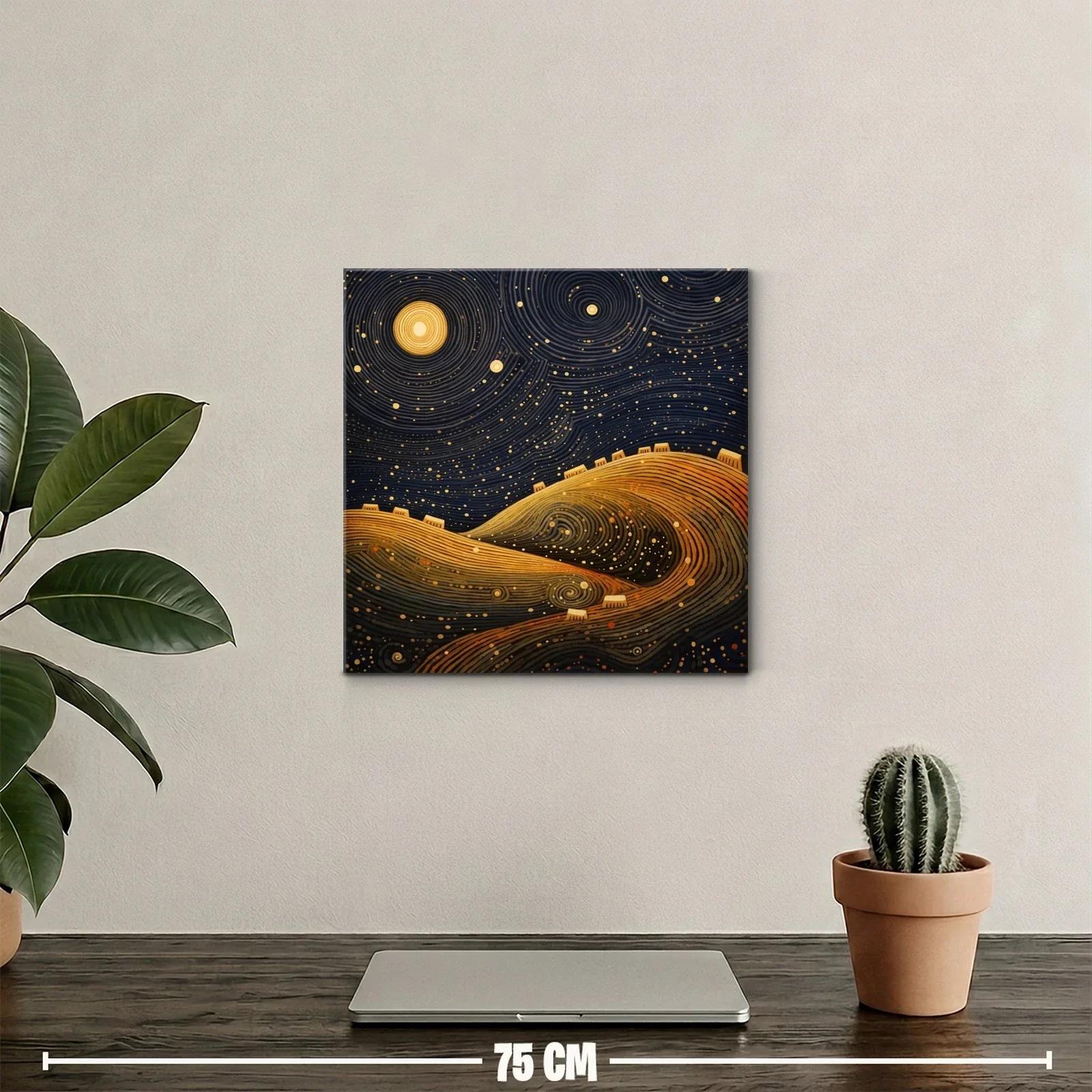 Paisaje nocturno con colinas doradas y cielo estrellado — miniatura 2