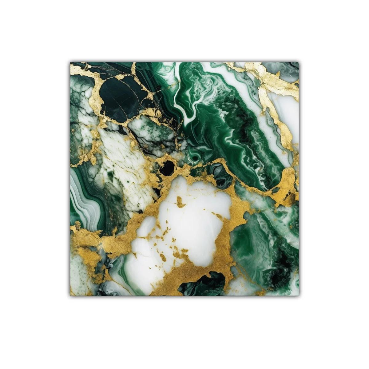 Cuadro decorativo con efecto marmolado en verde y dorado — imagen principal