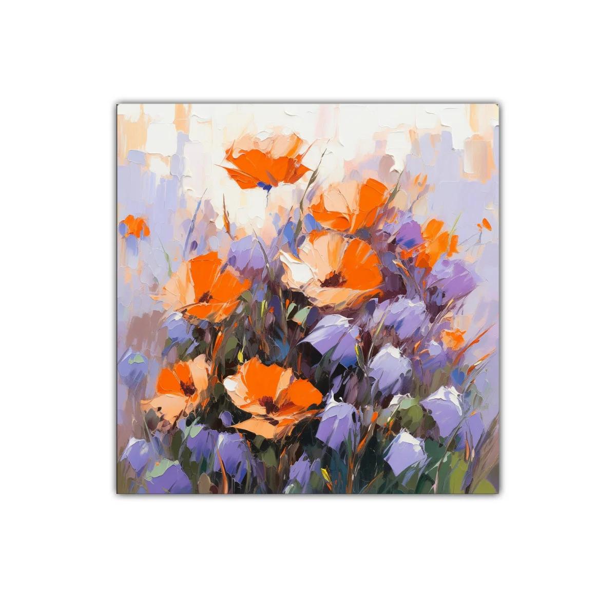 Cuadro decorativo con vibrantes flores naranjas y moradas — imagen principal