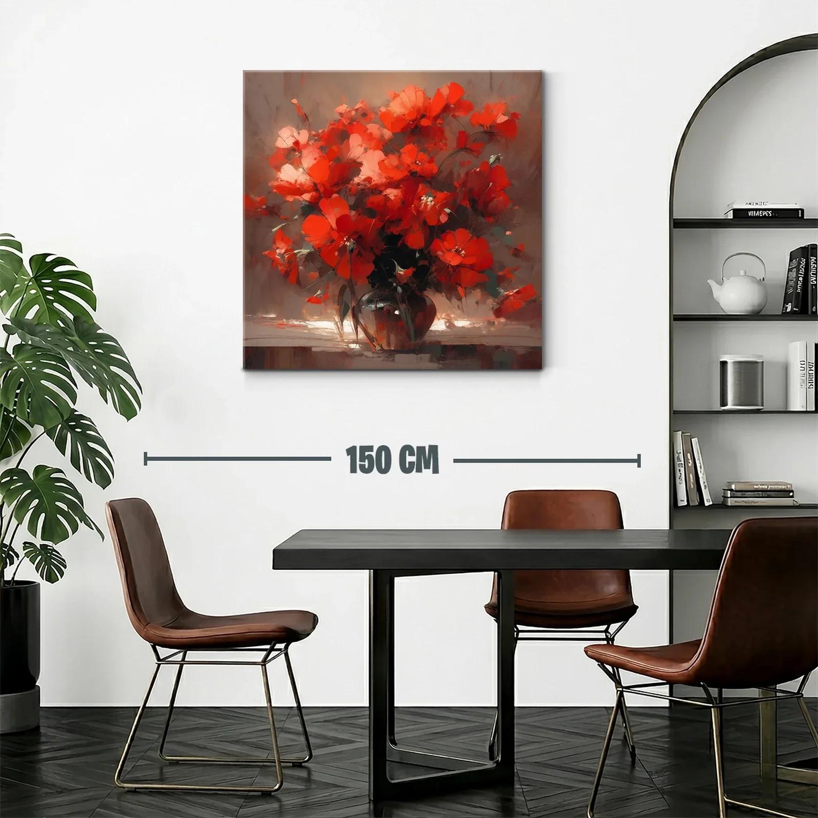Ramo vibrante de flores rojas en jarrón oscuro — miniatura 2