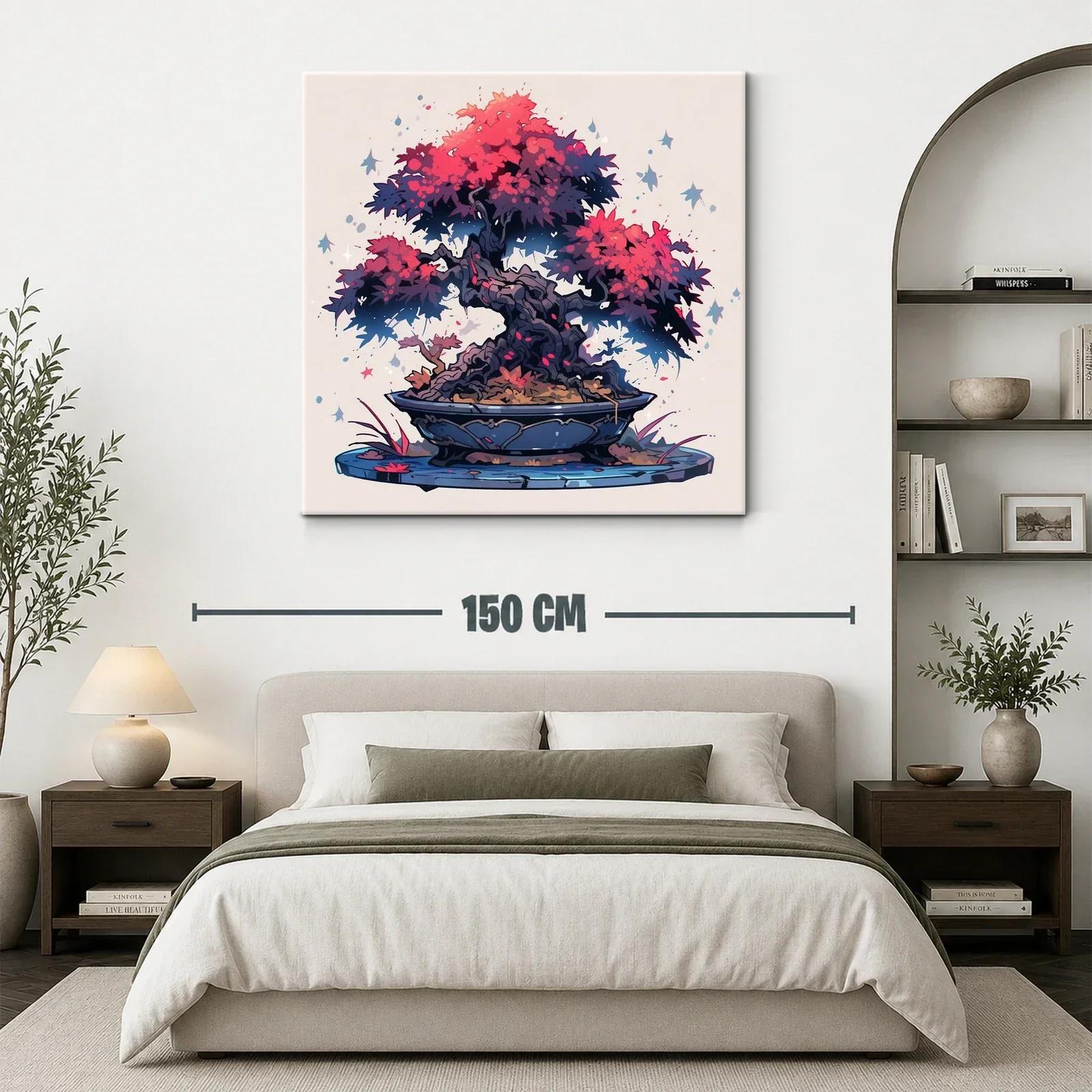 Cuadro arte bonsái vibrante con tonos rojos y azules — miniatura 3