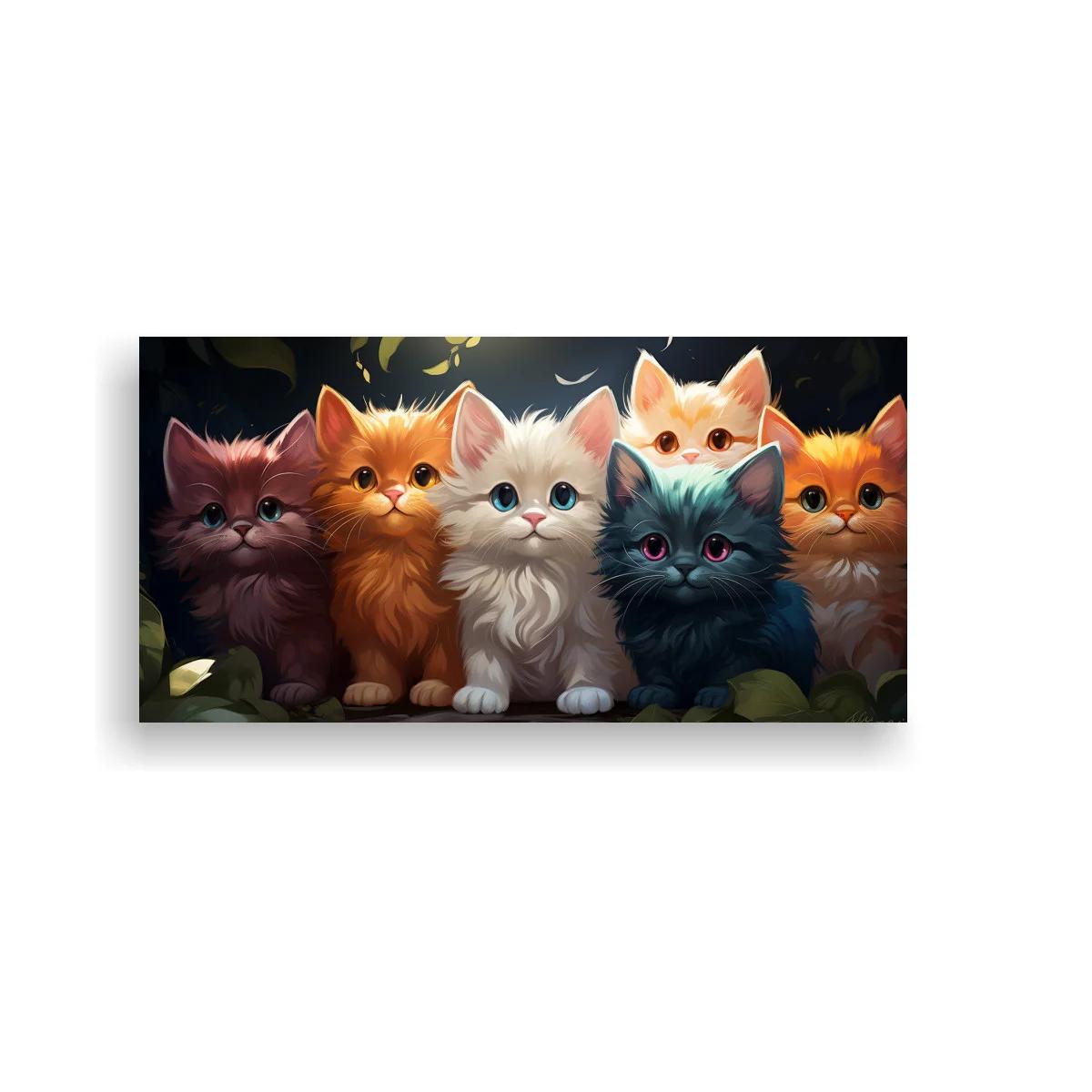 Cuadro grupo de gatitos sobre fondo oscuro con luz suave
