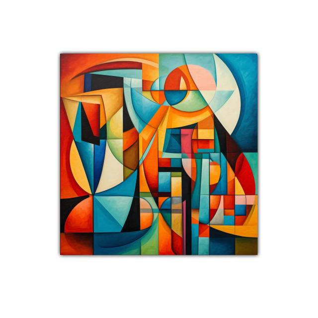 Cuadro abstracto con formas geométricas y colores vibrantes