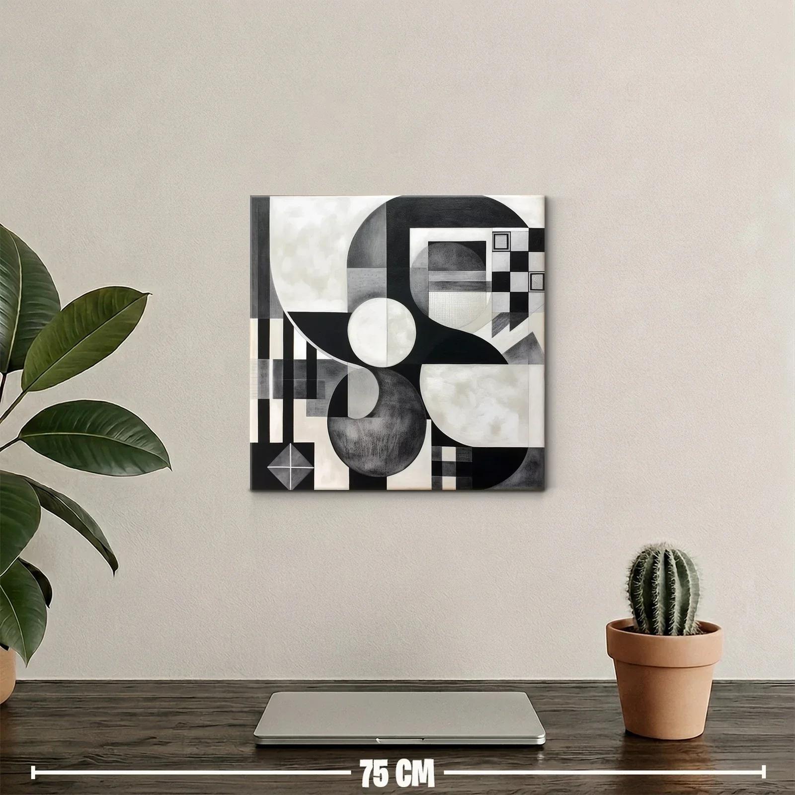 Cuadro abstracto en blanco y negro con formas geométricas — miniatura 2