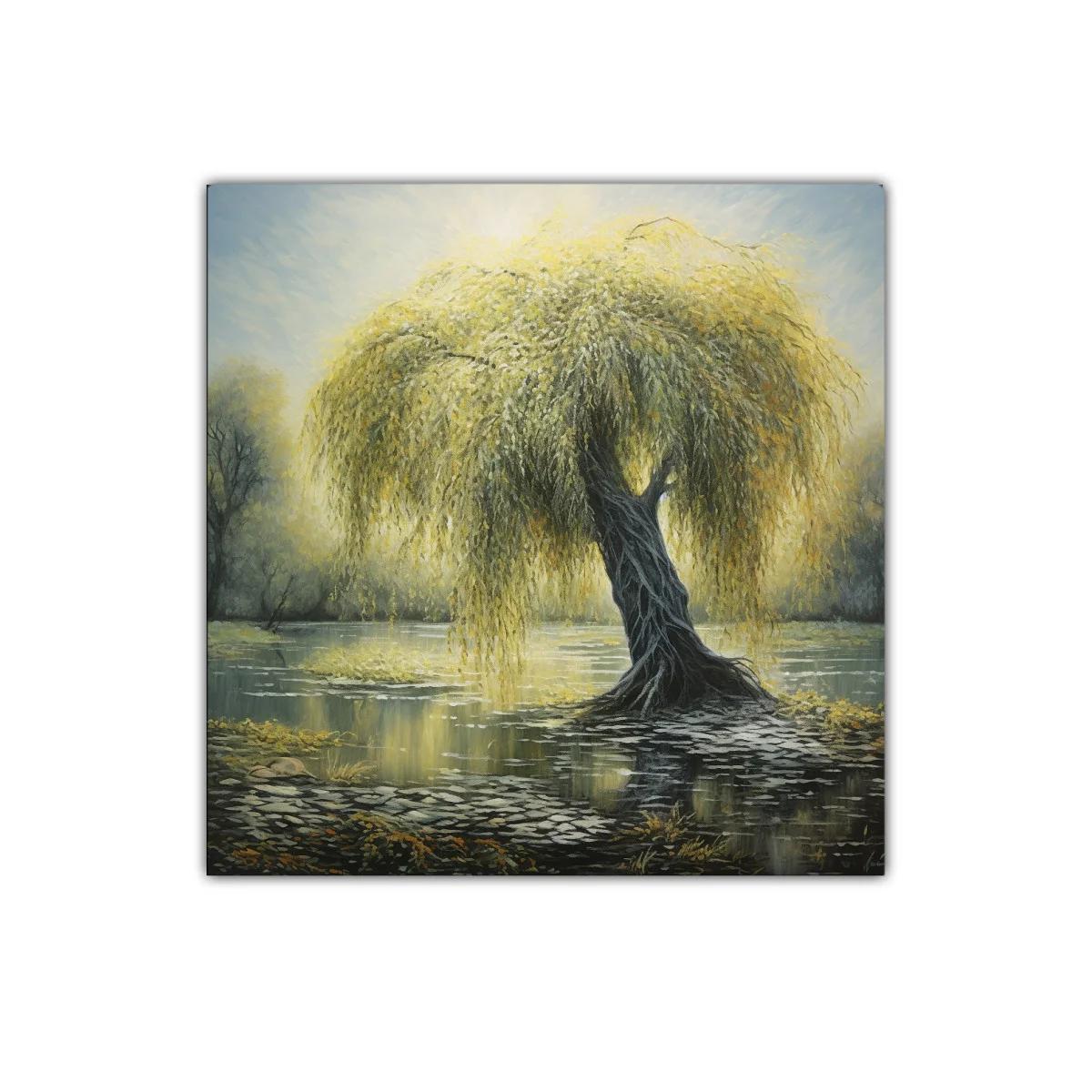 Impactante árbol de sauce dorado en lago sereno y evocador — imagen principal