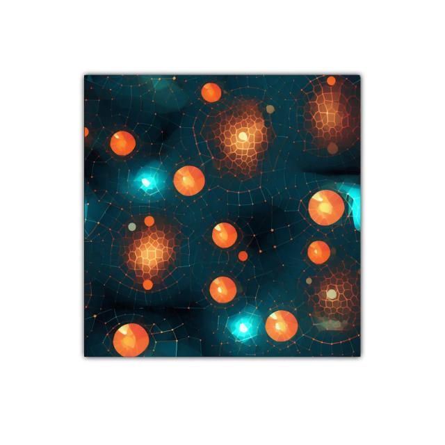 Cuadro decoración esferas naranjas sobre fondo azul oscuro