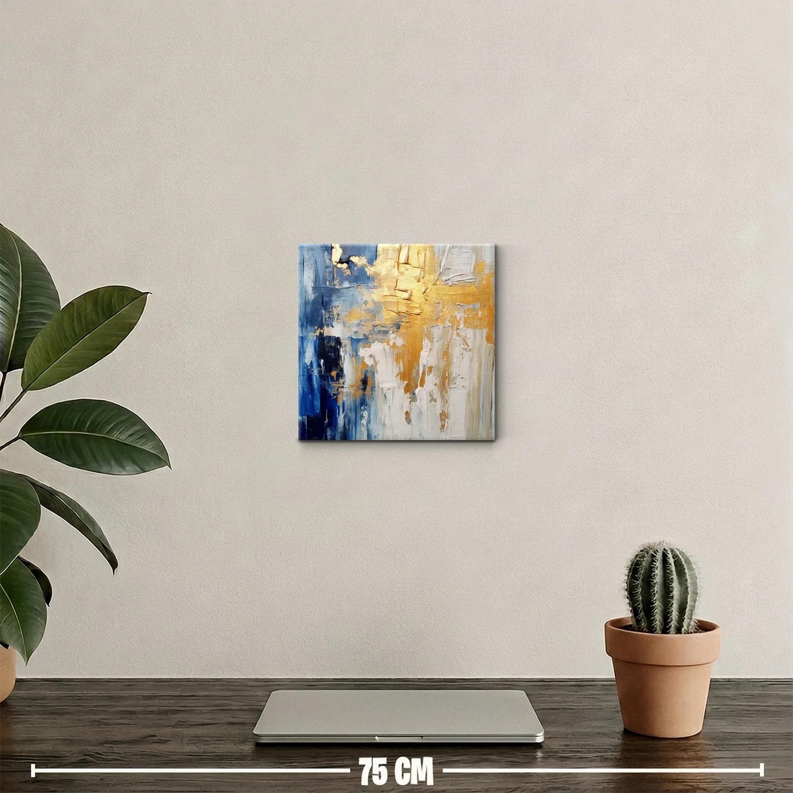 Cuadro abstracto con texturas doradas y azules intensos — miniatura 2