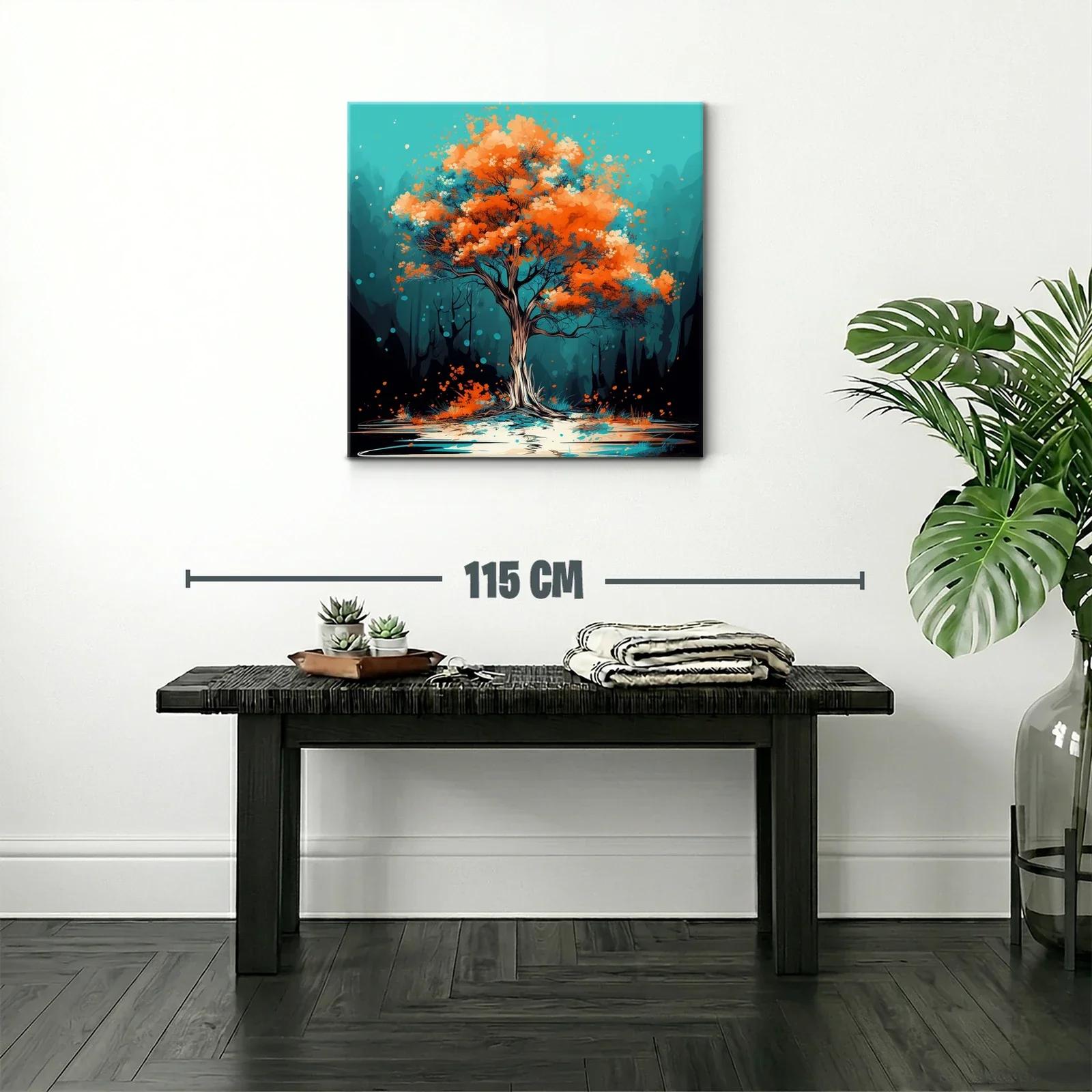 Árbol vibrante con follaje naranja en paisaje azul — miniatura 2