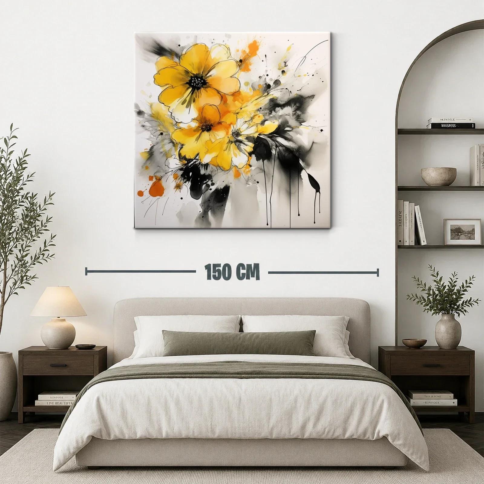 Cuadro floral expresivo en tonos amarillos y grises — miniatura 3