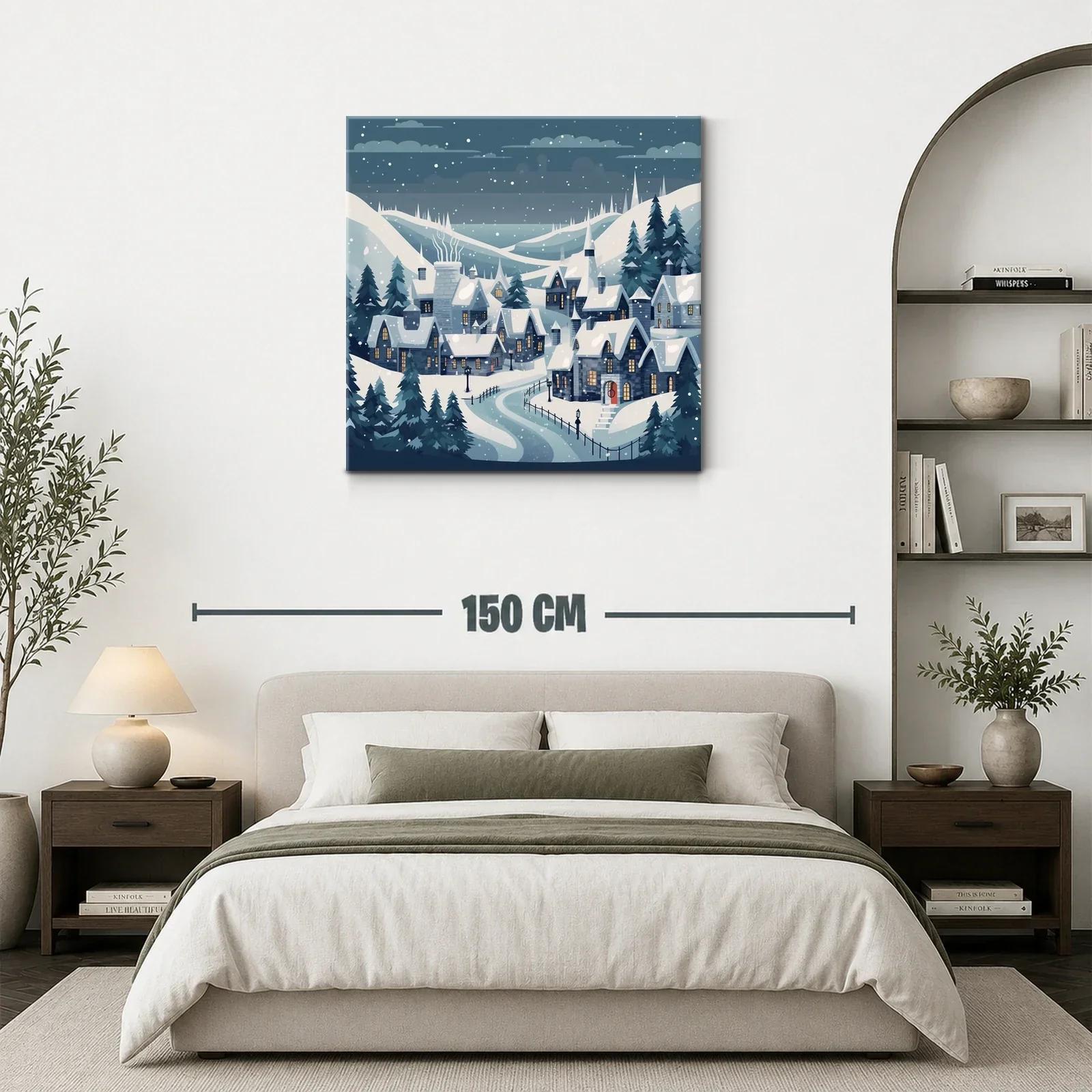 Paisaje invernal con pueblo nevado bajo un cielo estrellado — miniatura 3