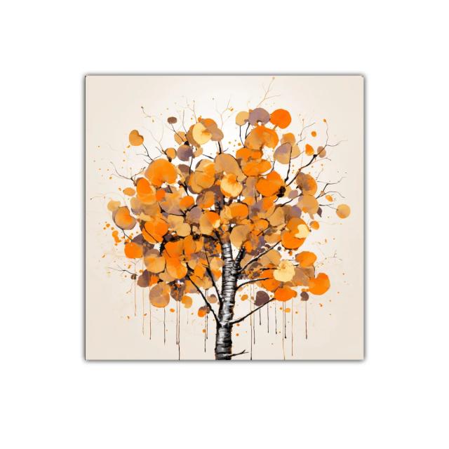 Cuadro árbol con hojas en tonos cálidos y ocre