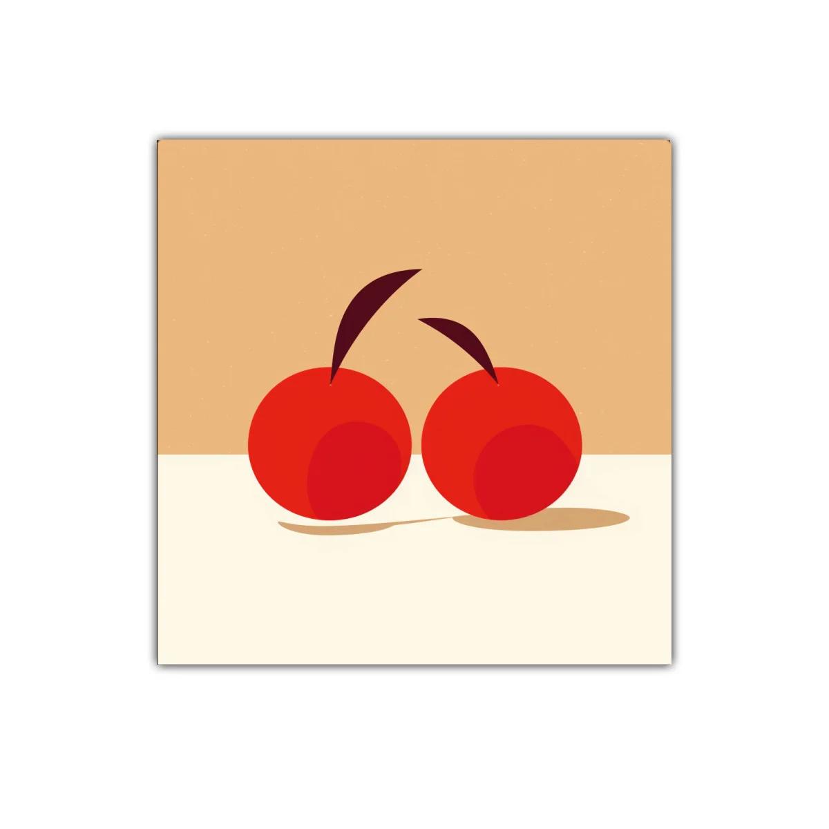 Cuadro decorativo con diseño minimalista de cerezas rojas