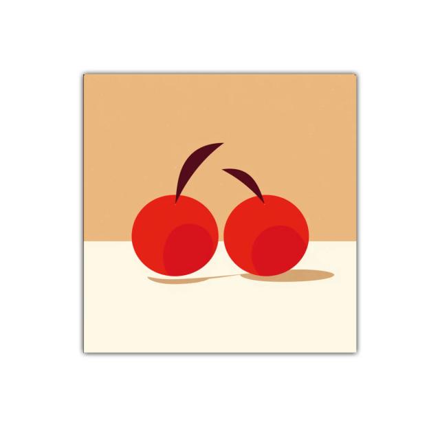 Cuadro decorativo con diseño minimalista de cerezas rojas