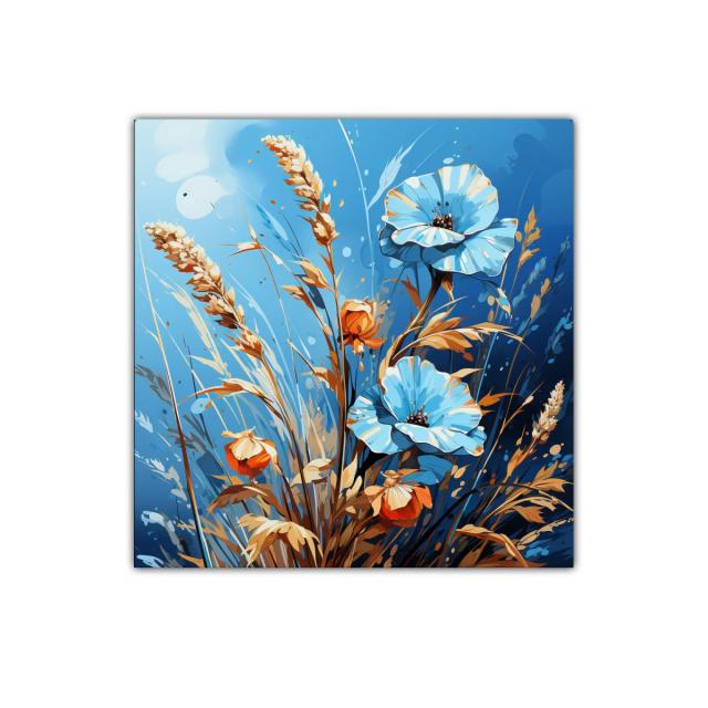 Flores en tonos azules y dorados para decoración moderna