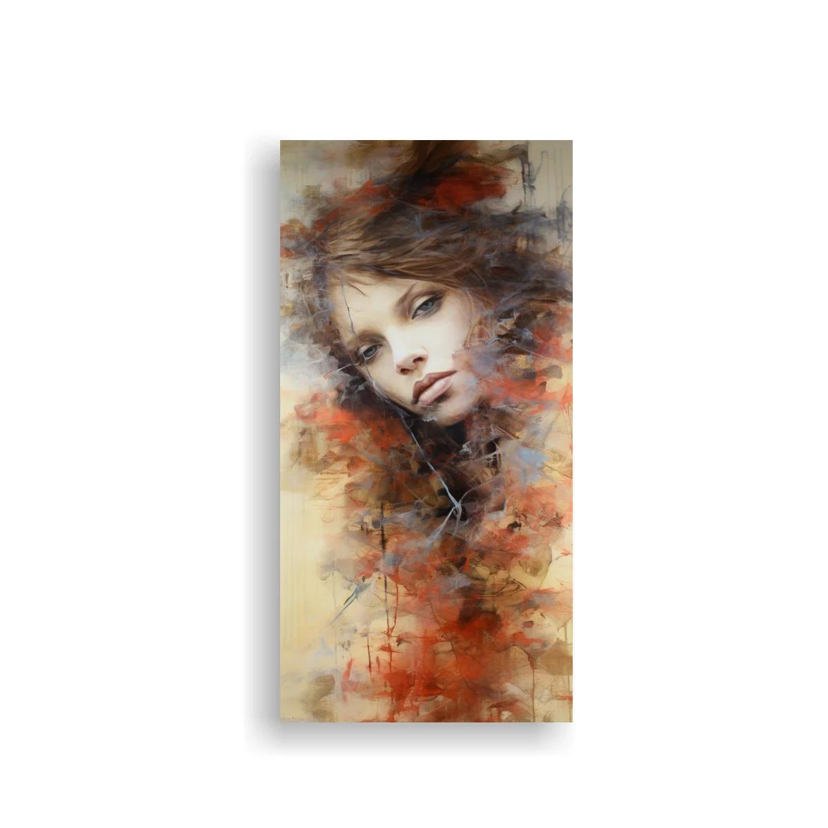 Cuadro rostro de mujer con cabello castaño agitado
