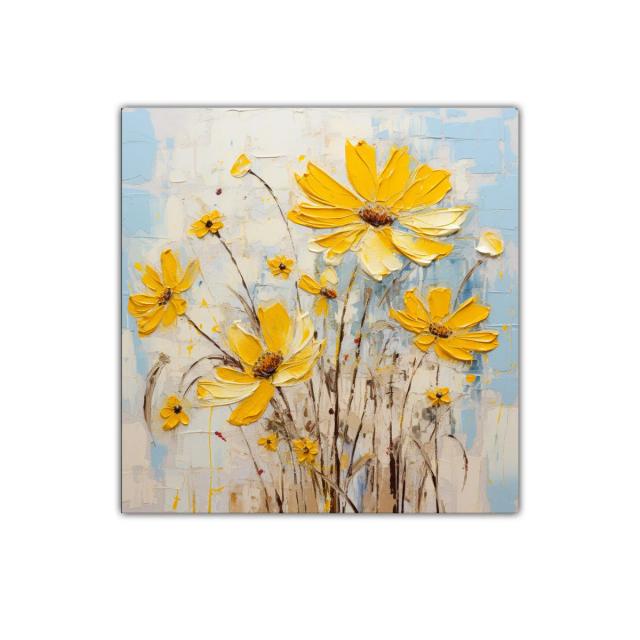 Cuadro decorativo con flores amarillas y fondo azul claro