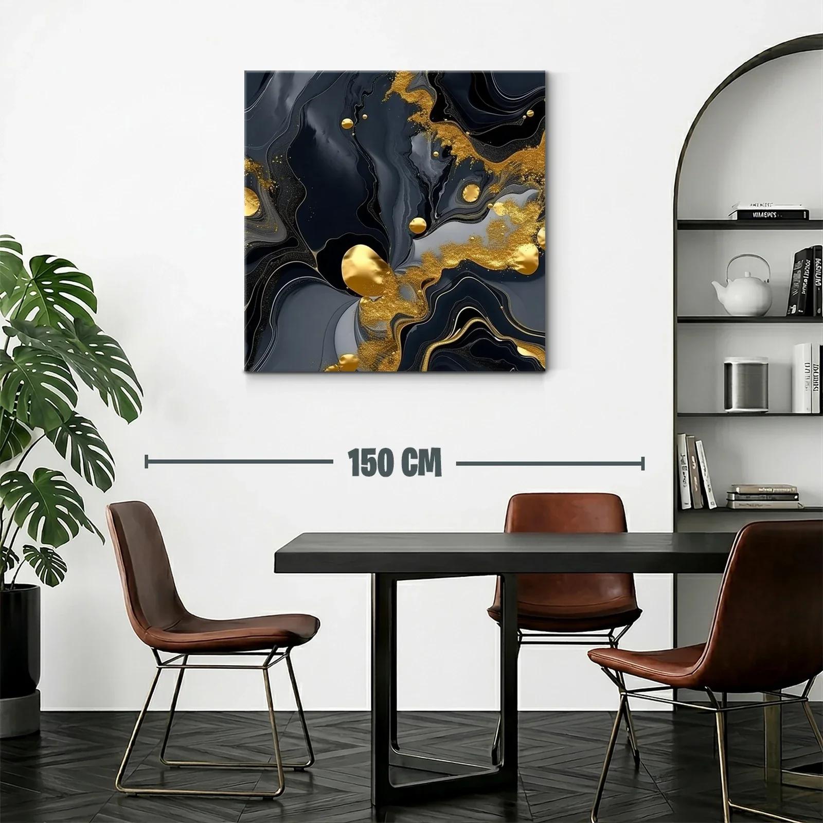 Arte abstracto con fluidez en negro y detalles dorados — miniatura 2