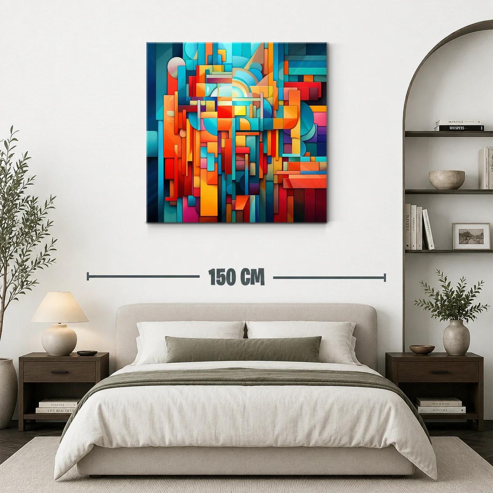 Cuadro abstracto en vibrantes tonos cálidos y fríos — miniatura 3