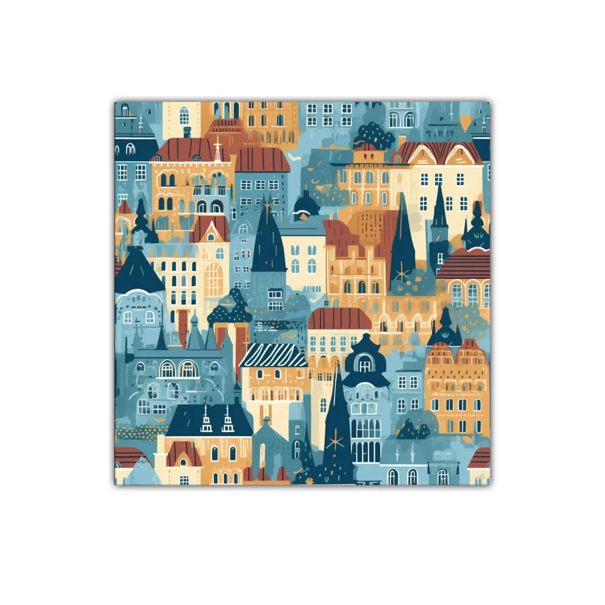 Cuadro decorativo con ciudad encantadora en tonos cálidos y fríos