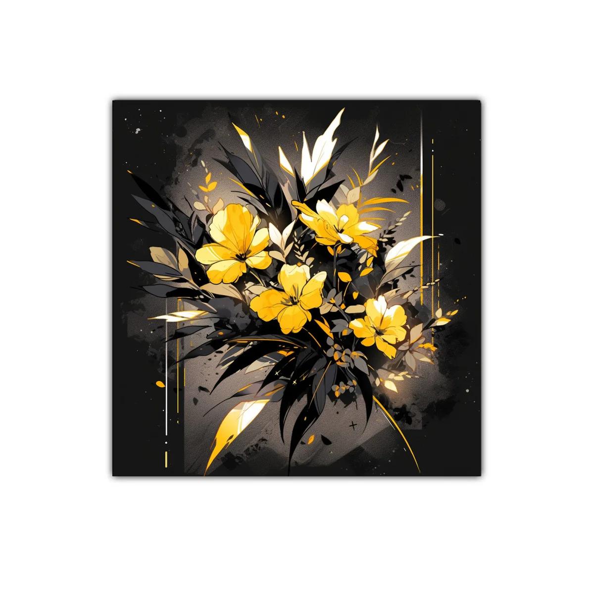 Cuadro decorativo con flores amarillas en fondo oscuro — imagen principal