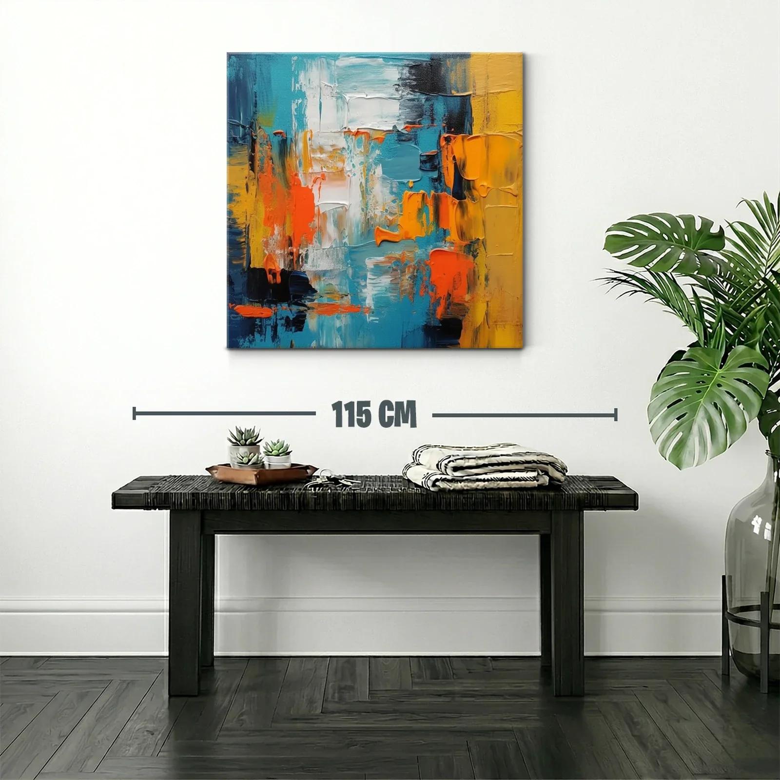Cuadro abstracto con vibrantes tonos azul naranja y amarillo — miniatura 2