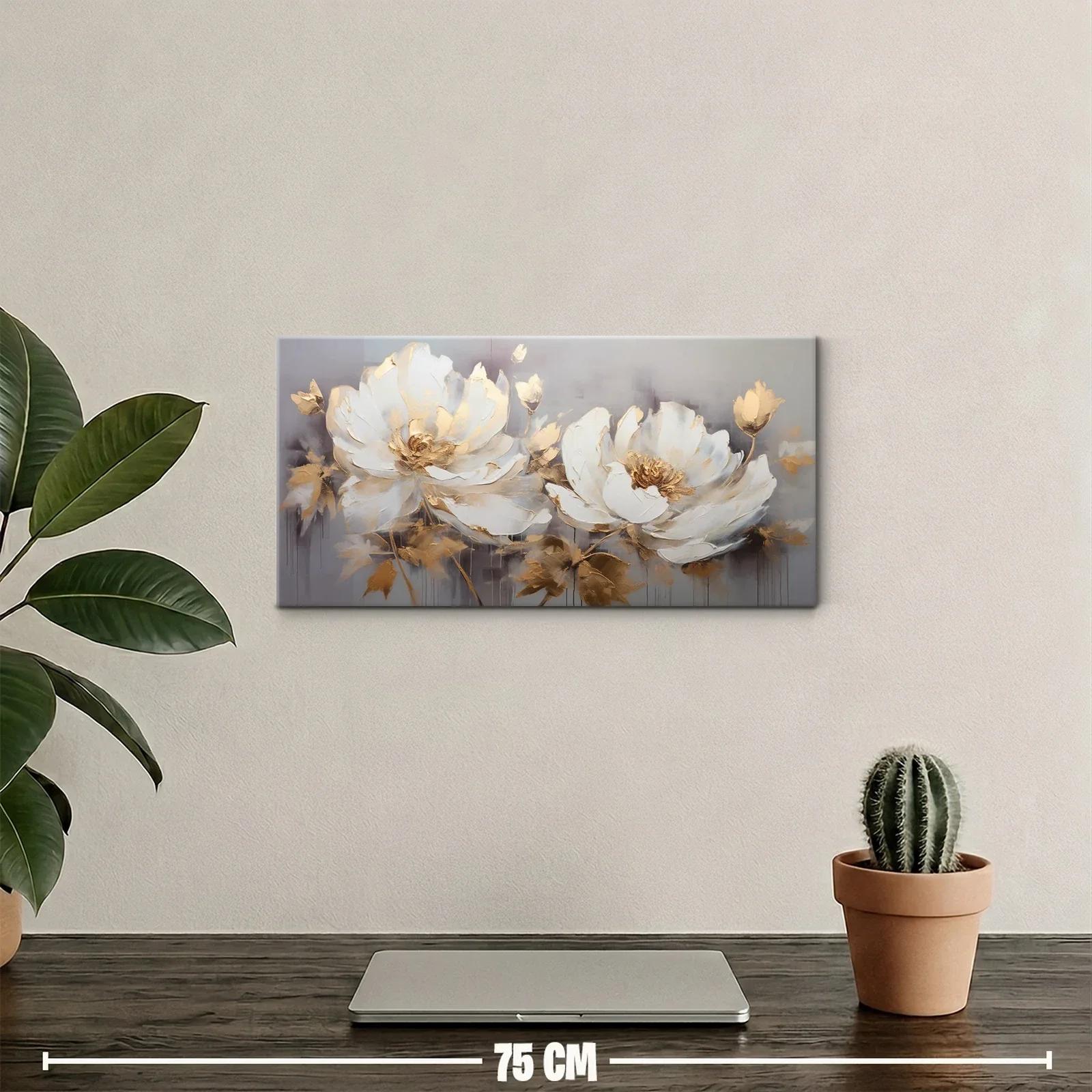 Cuadro peonías blancas con pinceladas doradas — miniatura 2