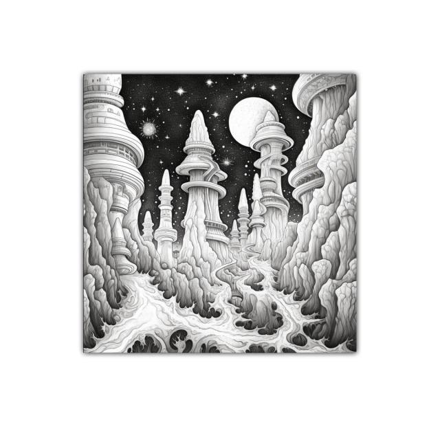 Paisaje futurista de torres imponentes y cielo estrellado