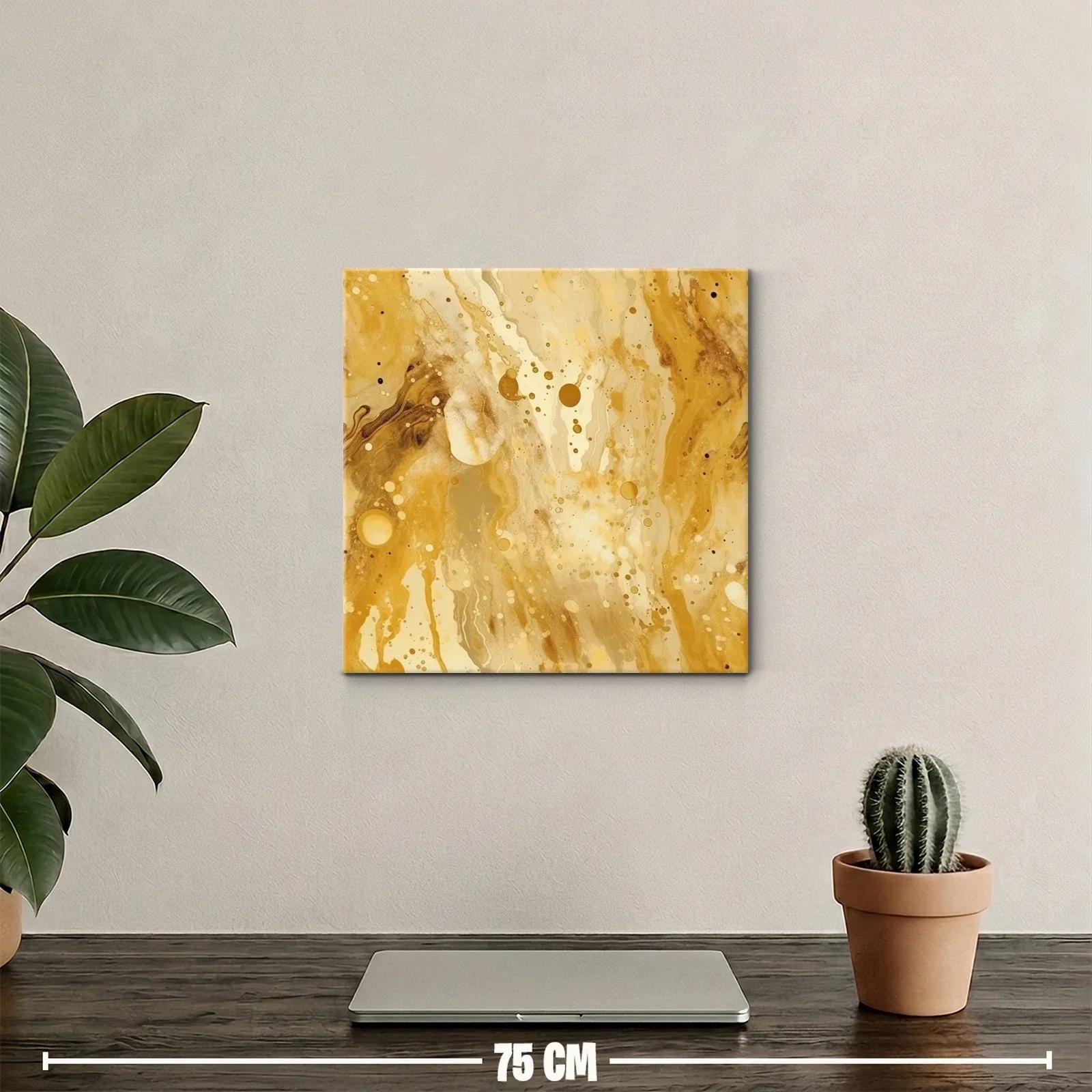 Cuadro artístico con diseño fluido en tonos dorados y crema — miniatura 2