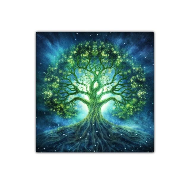 Árbol de la Vida luminoso en tonos azules y verdes
