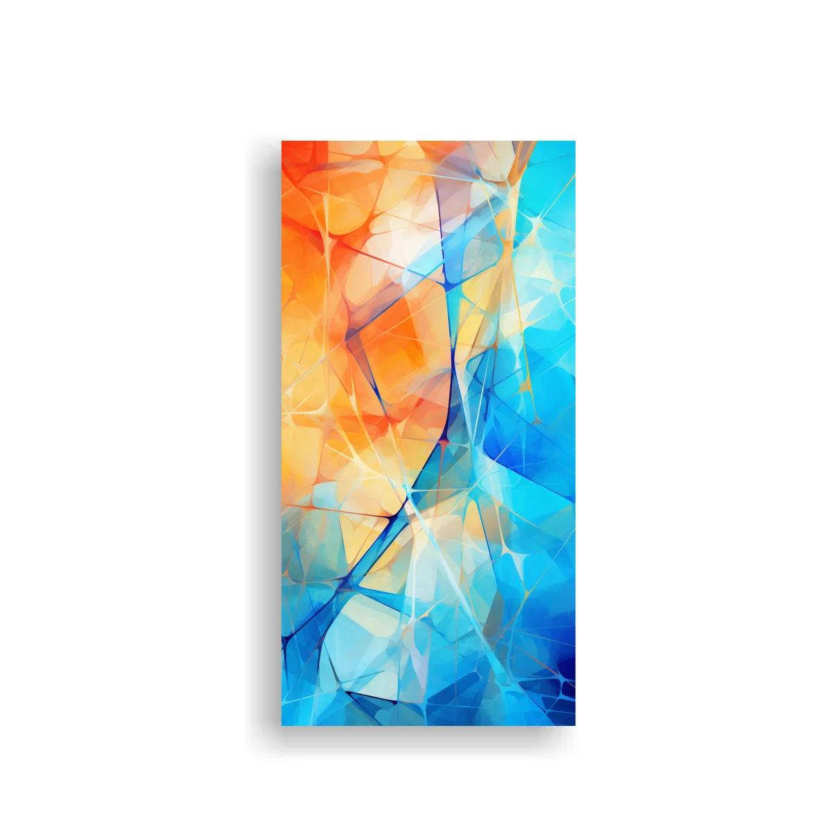 Cuadro abstracción geométrica facetada en tonos turquesa y naranja