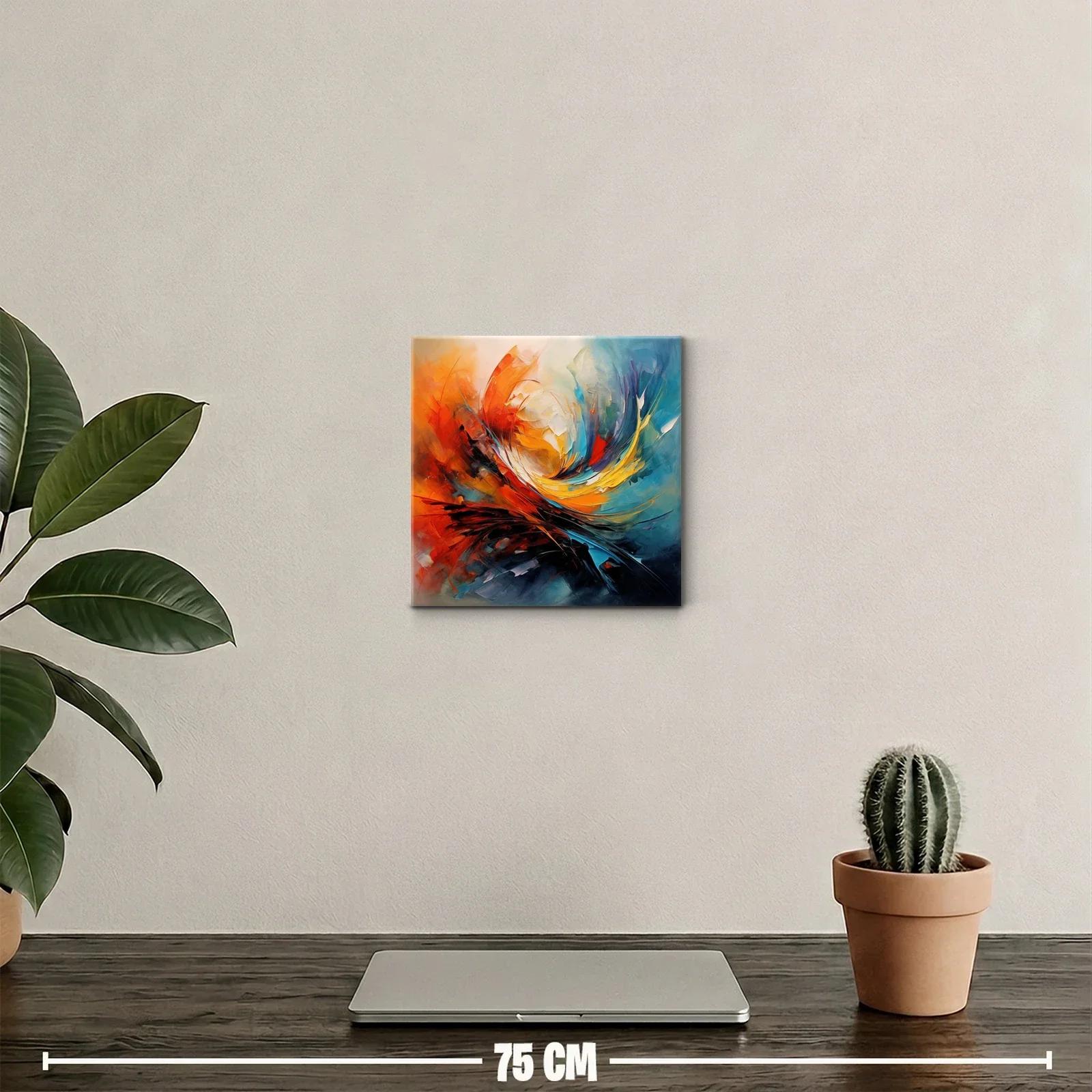 Cuadro abstracto con explosión de colores cálidos y fríos — miniatura 2