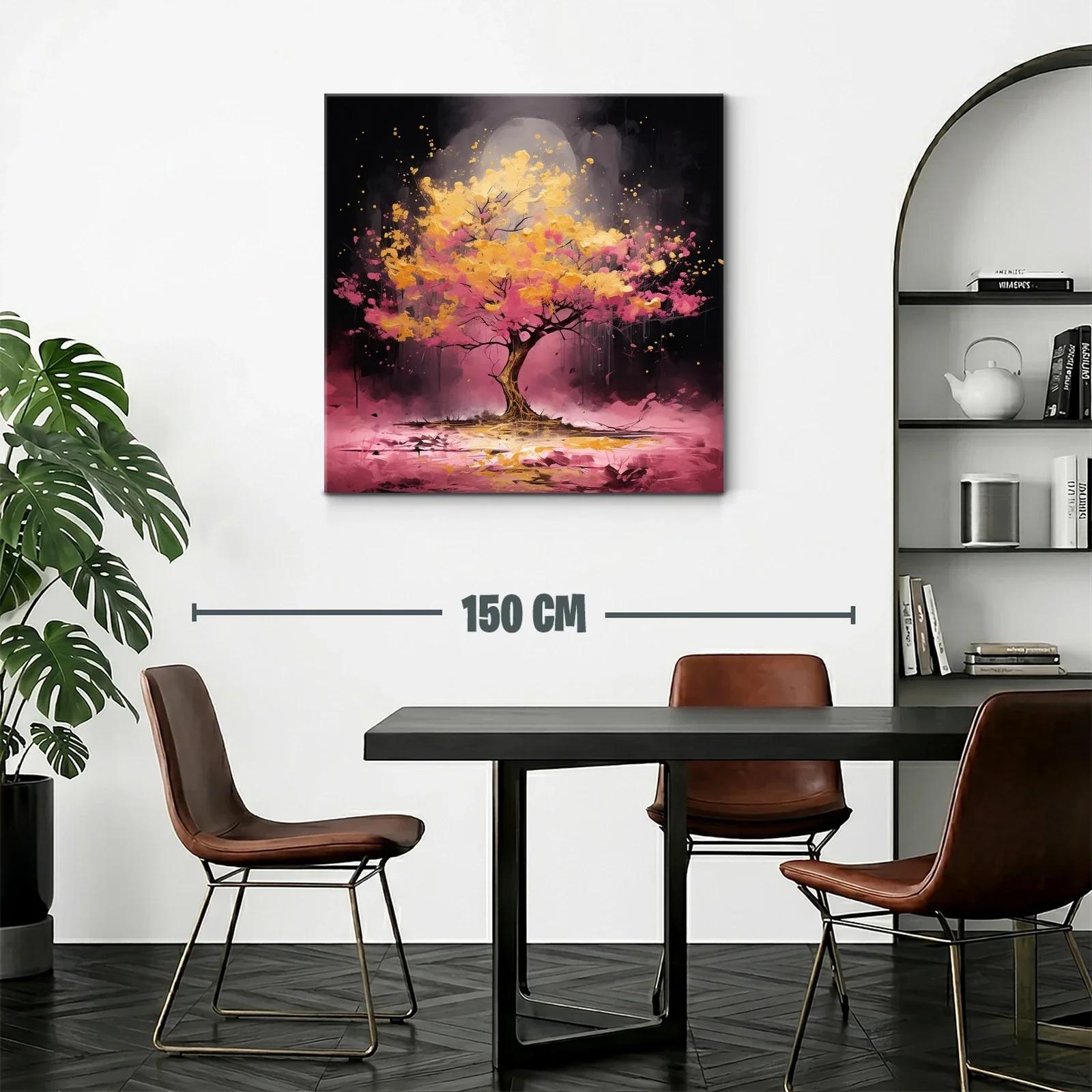 Árbol vibrante con tonos dorados y rosas en fondo oscuro — miniatura 2
