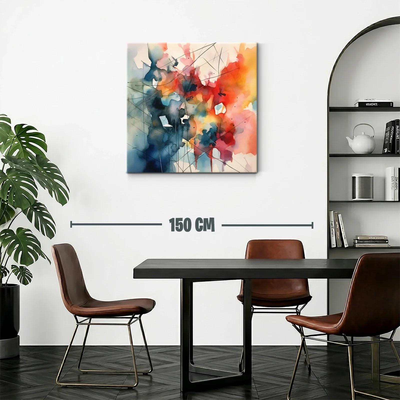 Cuadro abstracto vibrante con tonos cálidos y fríos combinados — miniatura 2
