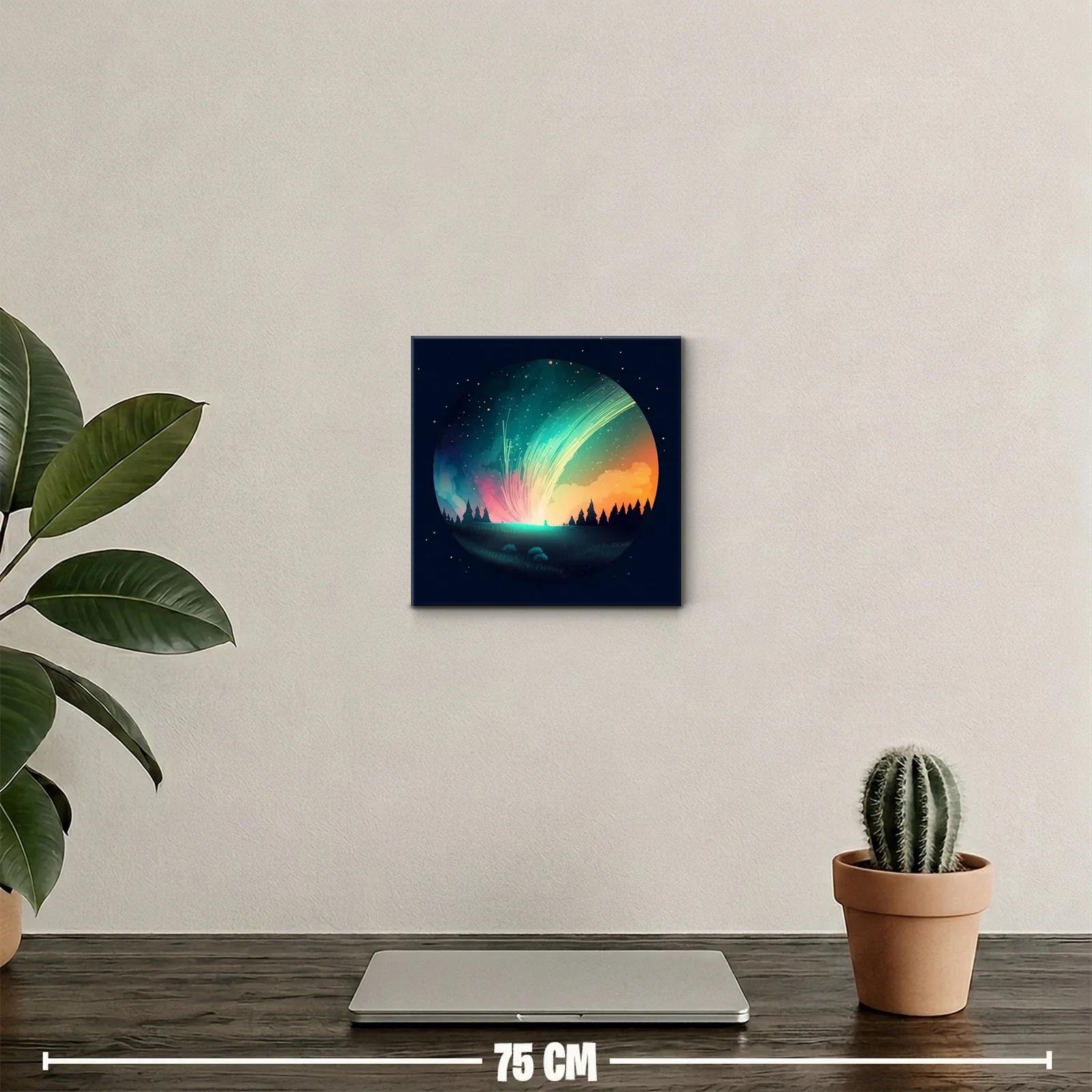 Cielo estrellado con auroras y bosque silueteado — miniatura 2
