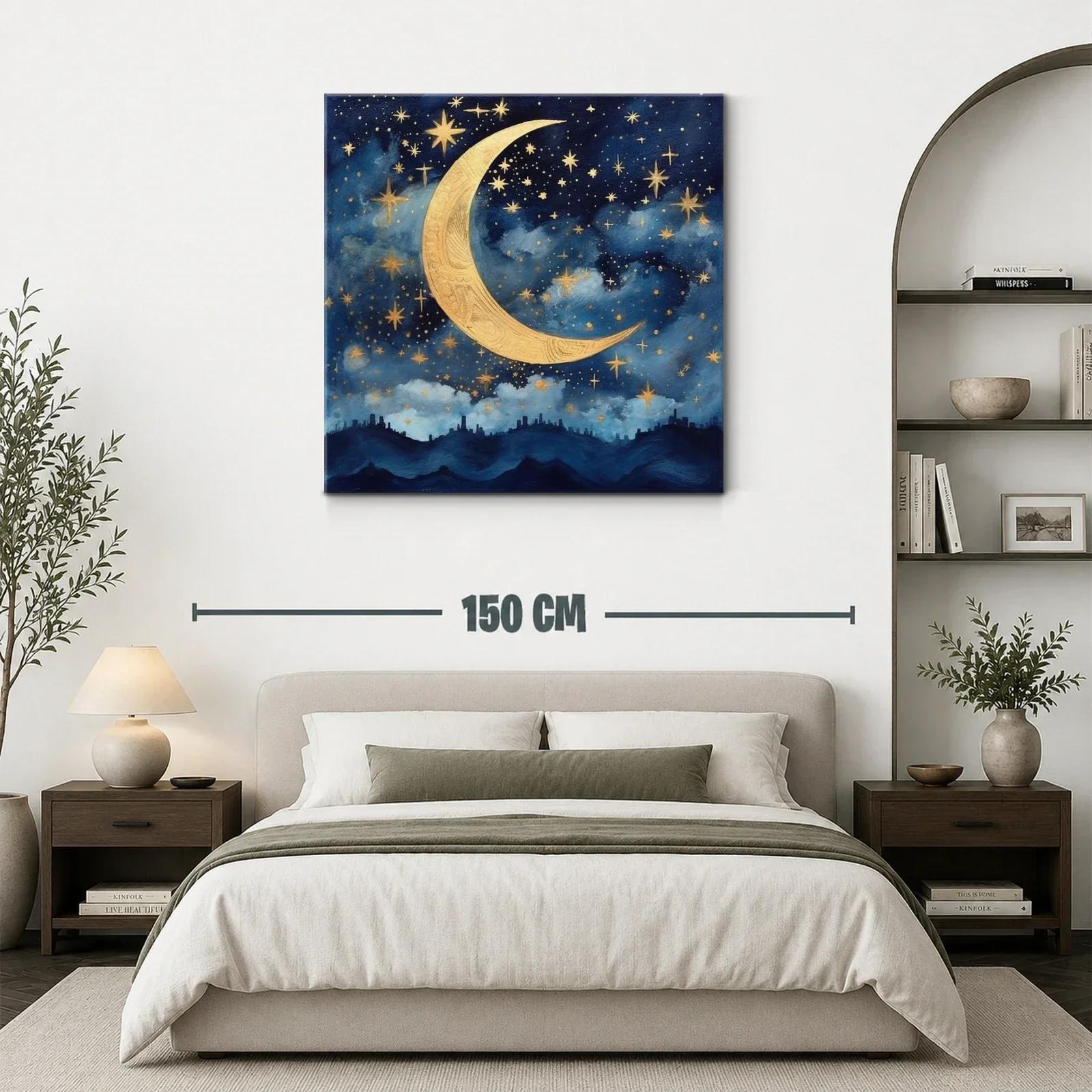 Cuadro con luna dorada y cielo estrellado azul — miniatura 3
