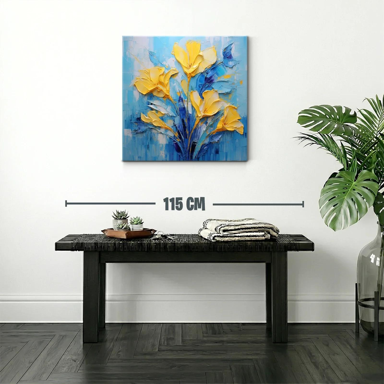 Cuadro floral vibrante con tonos amarillos y azules — miniatura 2
