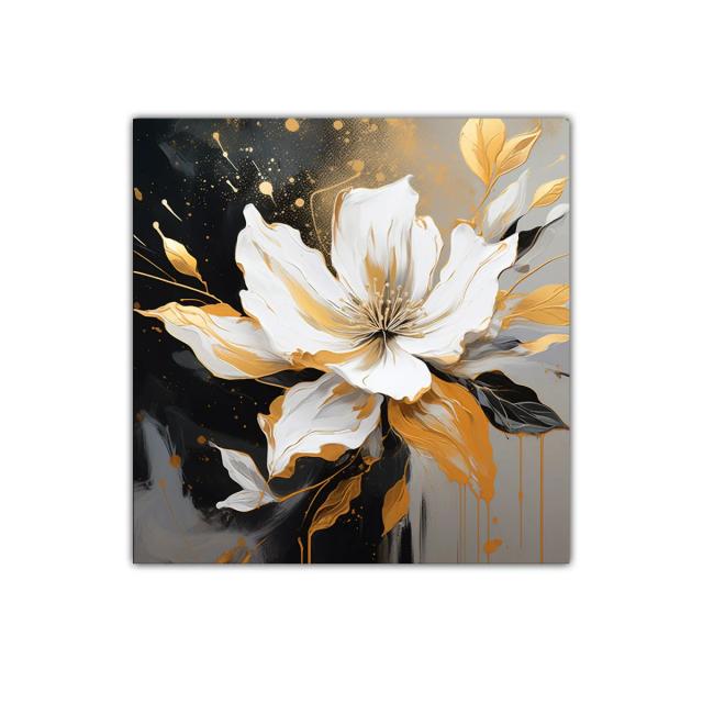 Flor blanca dorada con detalles artísticos abstractos