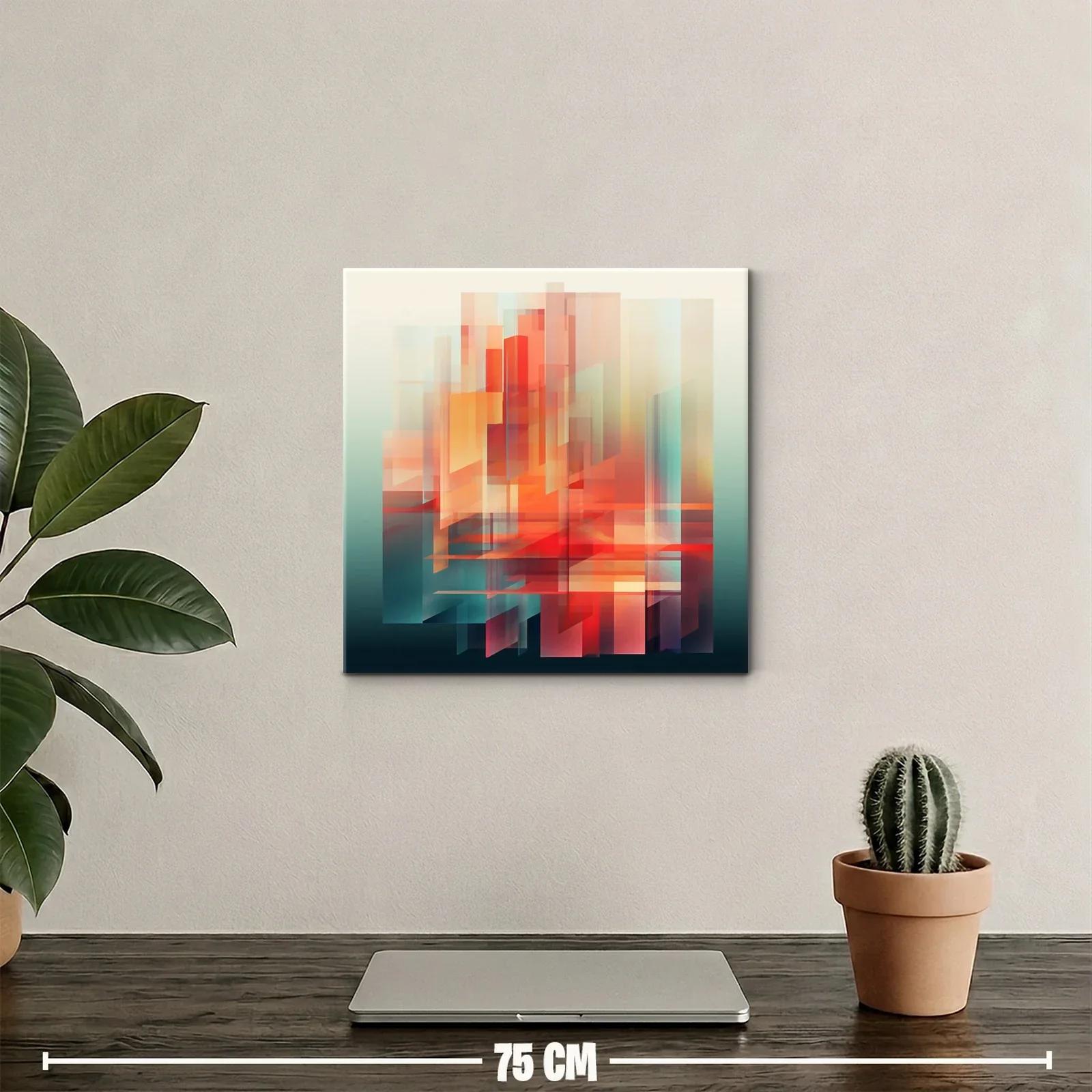 Cuadro abstracto con formas geométricas en tonos cálidos y fríos — miniatura 2