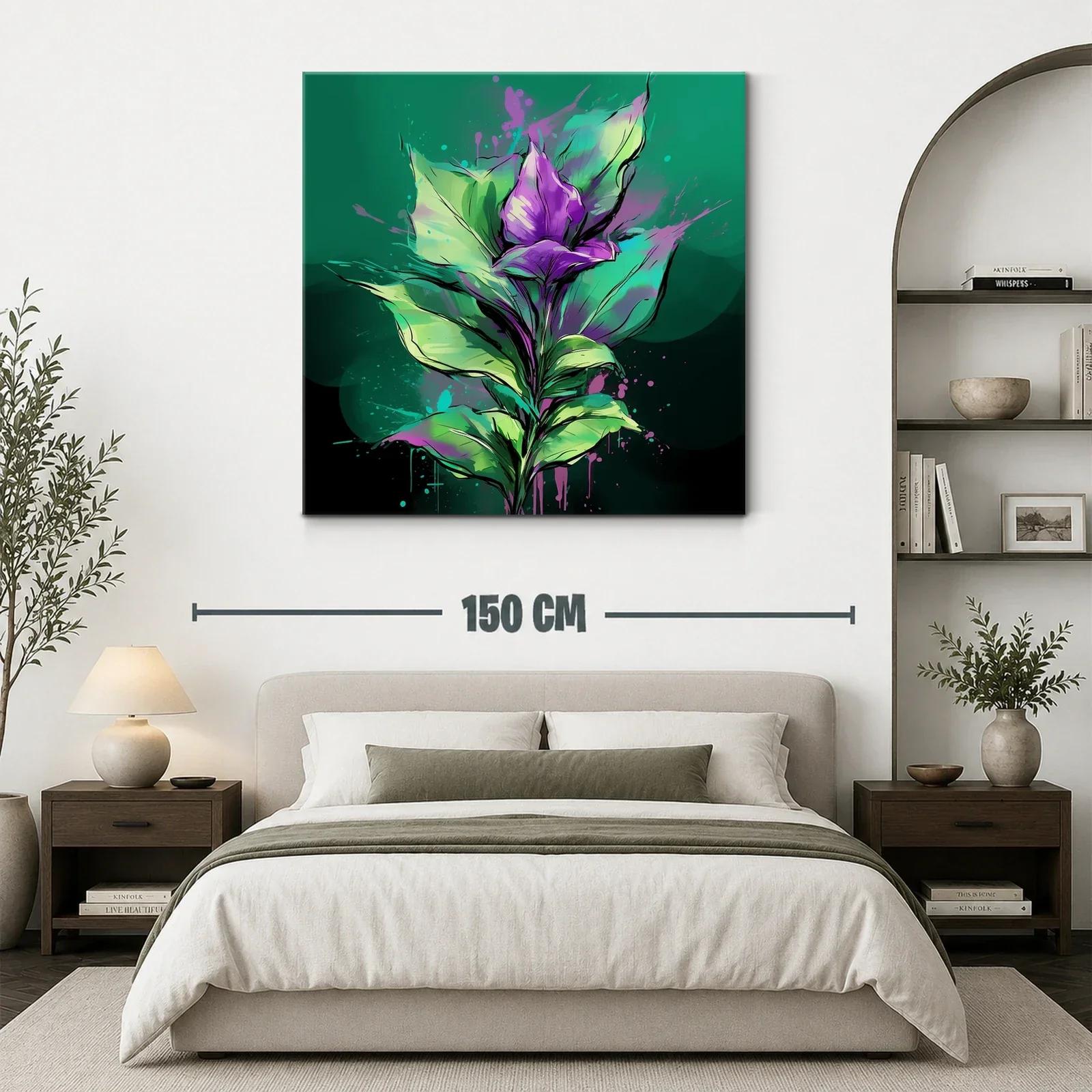 Flores vibrantes en tonos verdes y púrpuras intensos — miniatura 3