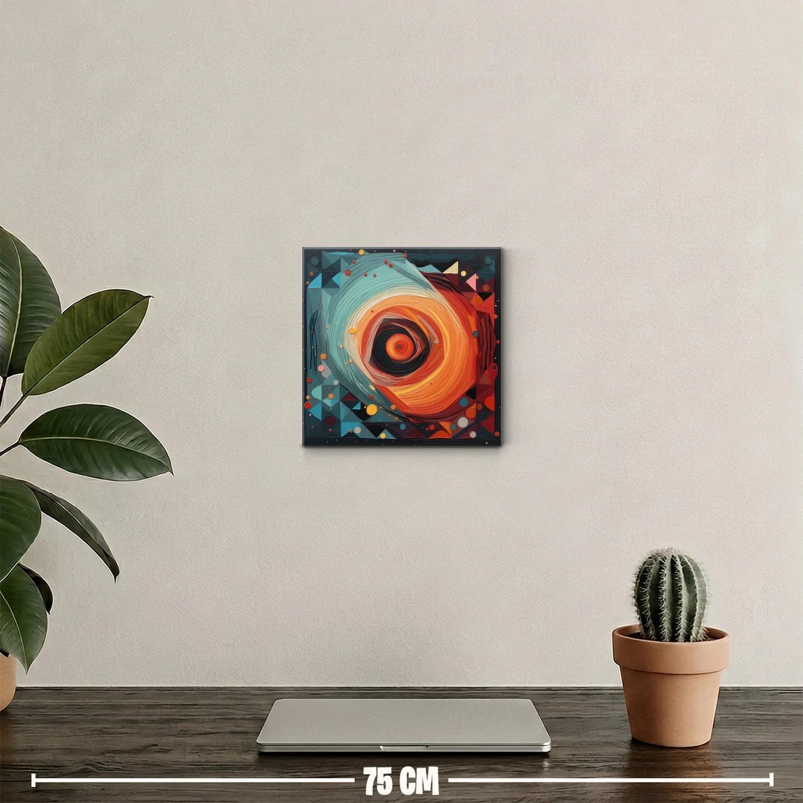 Cuadro abstracto con movimiento circular en tonos cálidos y fríos — miniatura 2