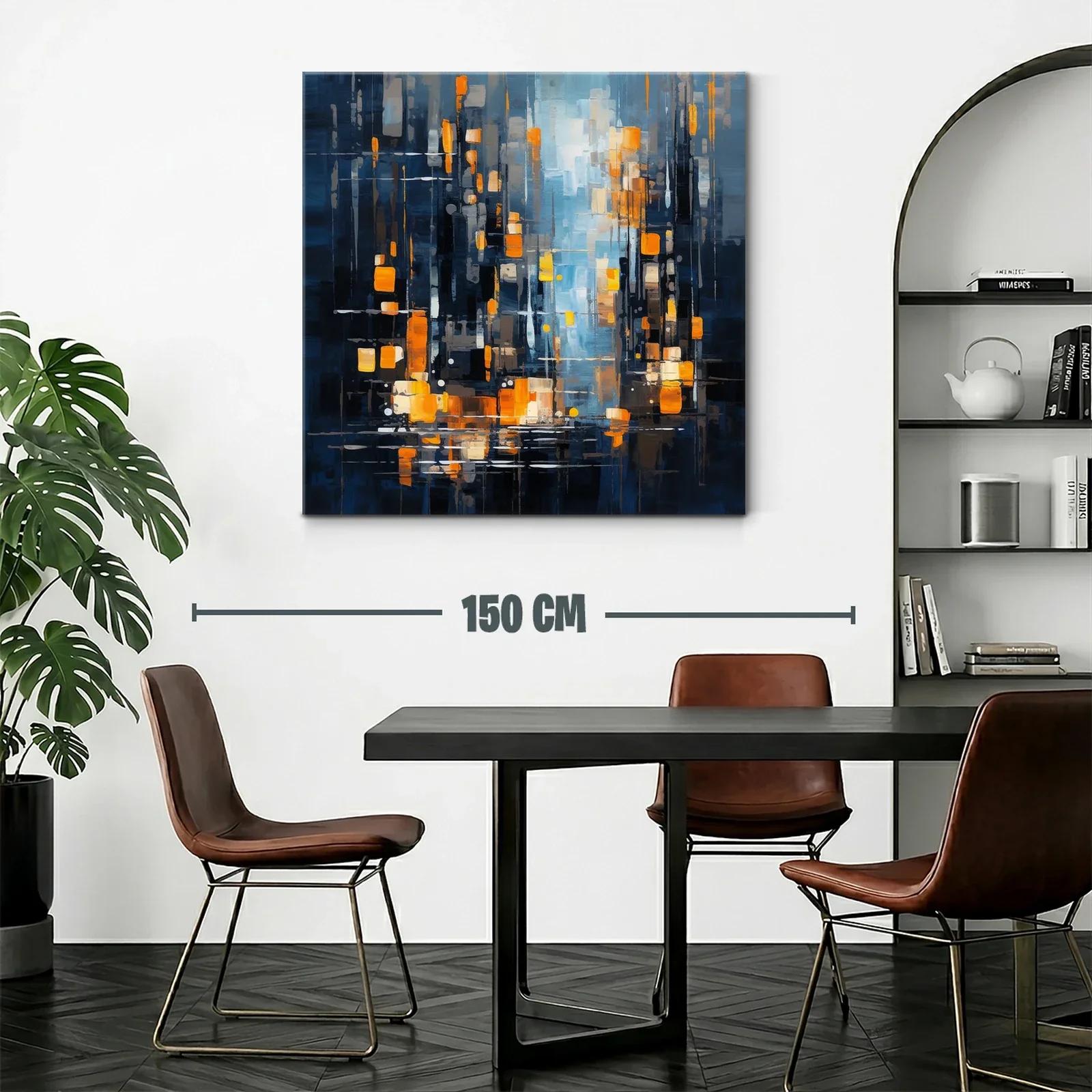 Cuadro abstracto urbano con luces cálidas y tonos fríos — miniatura 2