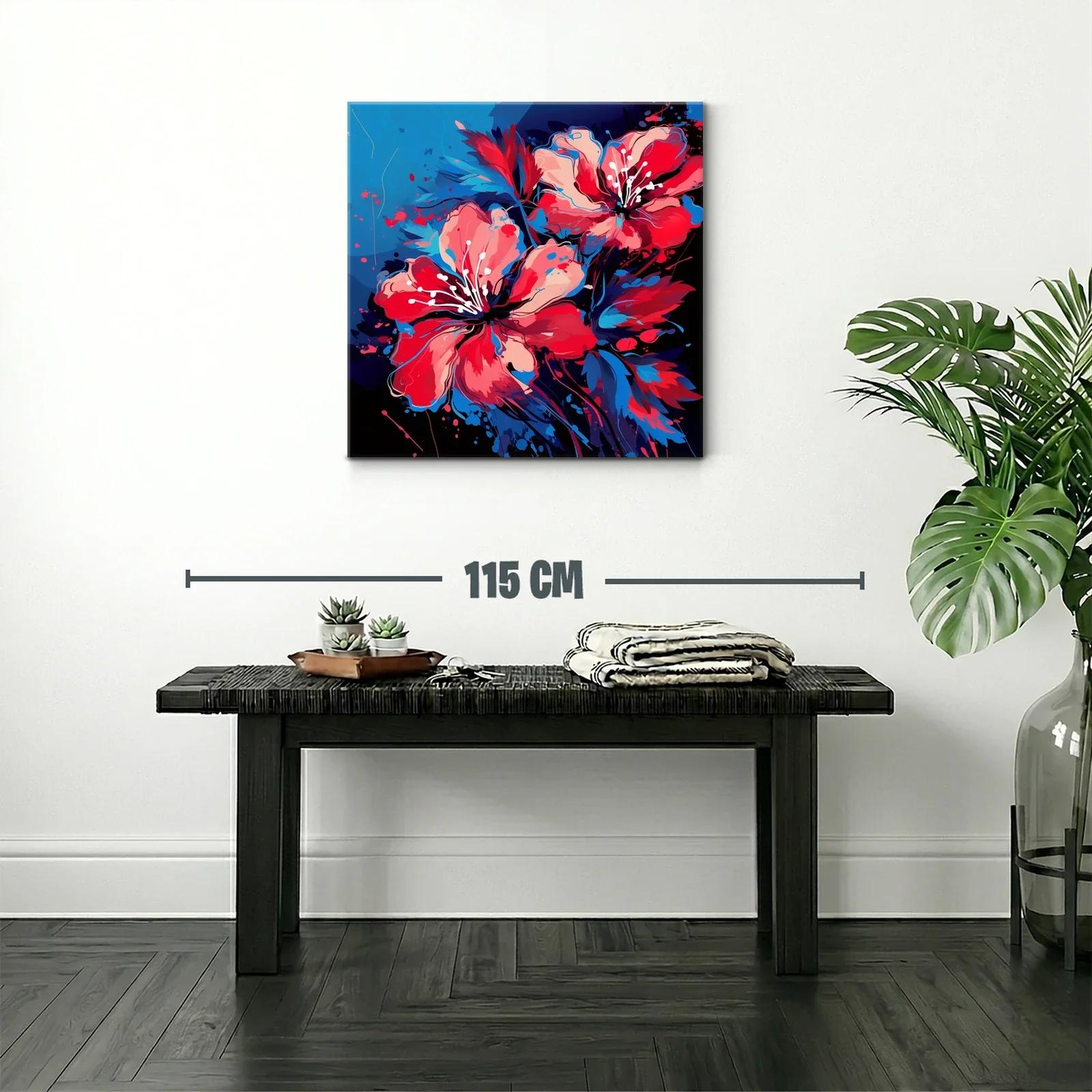 Vibrantes flores rojas con toques azules sobre fondo oscuro — miniatura 2