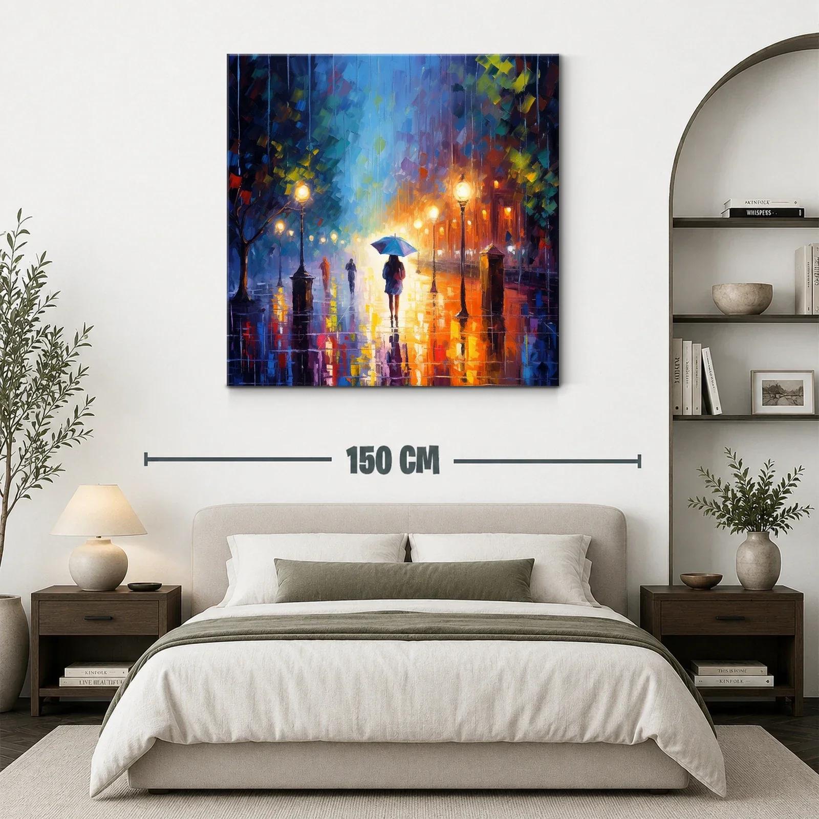 Camino urbano nocturno con luces y lluvia vibrante — miniatura 3