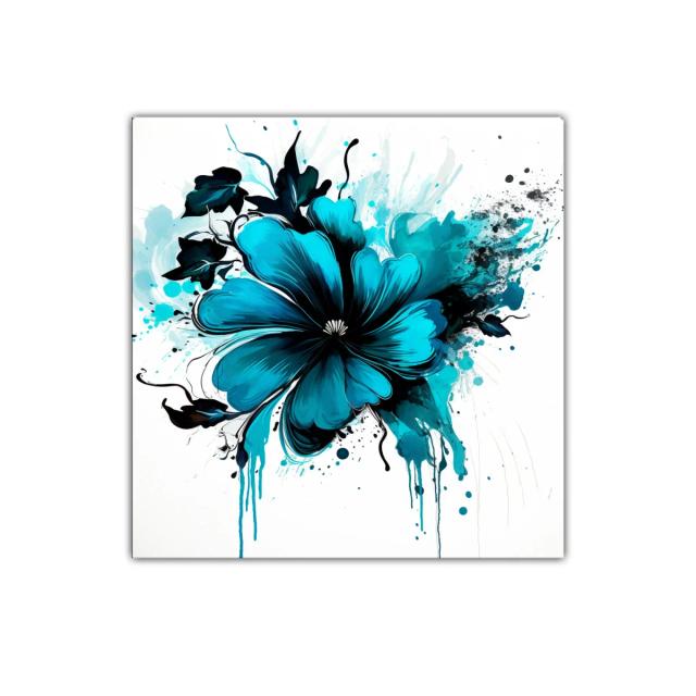 Flor vibrante en tonos azules y negro para espacios modernos