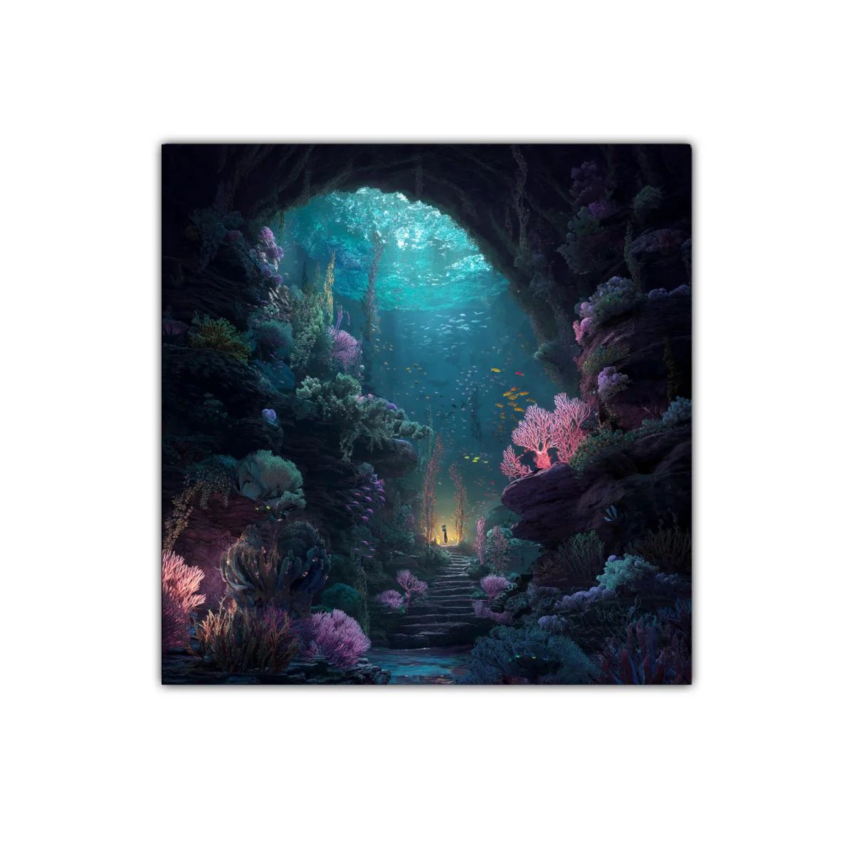 Misteriosa cueva submarina con vibrante vida marina — imagen principal