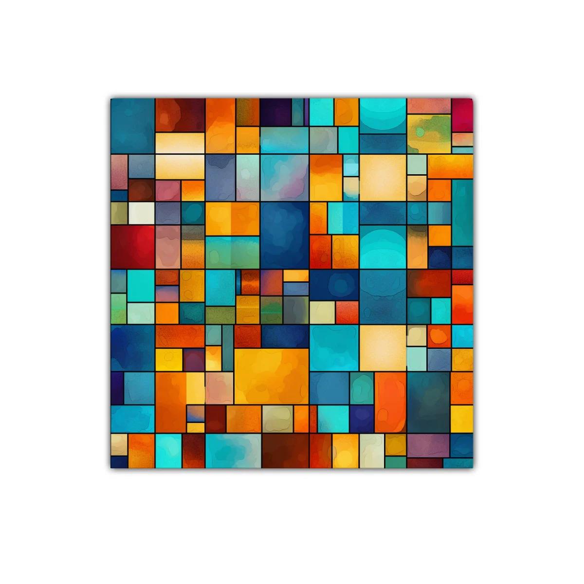 Cuadro decorativo con composición geométrica y colores vibrantes