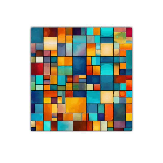 Cuadro decorativo con composición geométrica y colores vibrantes